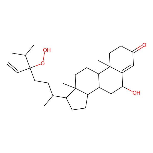 2D Structure of (10R,13R)-17-[(2R)-5-hydroperoxy-5-propan-2-ylhept-6-en-2-yl]-6-hydroxy-10,13-dimethyl-1,2,6,7,8,9,11,12,14,15,16,17-dodecahydrocyclopenta[a]phenanthren-3-one