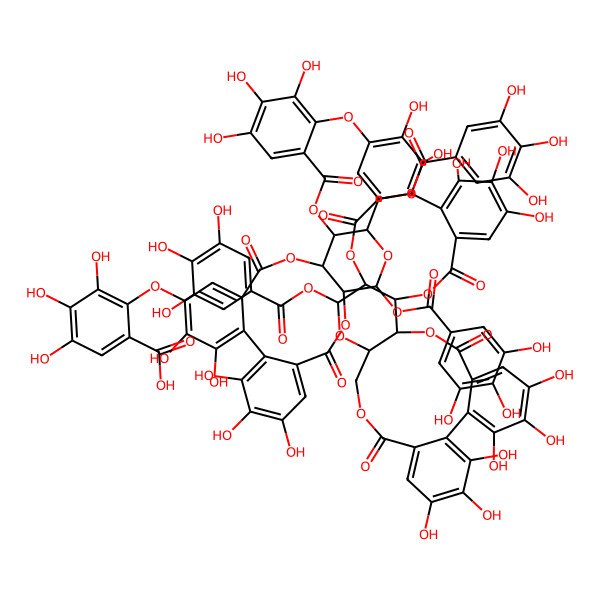 2D Structure of 3,4,5-Trihydroxy-2-[[3,4,5,21,22-pentahydroxy-8,17-dioxo-11-(3,4,5-trihydroxybenzoyl)oxy-13-[(3,4,5-trihydroxybenzoyl)oxymethyl]-14-[3,4,5-trihydroxy-2-[[7,8,9,12,13,28,29,30,33,34,35-undecahydroxy-4,17,25,38-tetraoxo-20-(3,4,5-trihydroxybenzoyl)oxy-3,18,21,24,39-pentaoxaheptacyclo[20.17.0.02,19.05,10.011,16.026,31.032,37]nonatriaconta-5,7,9,11,13,15,26,28,30,32,34,36-dodecaen-14-yl]oxy]benzoyl]oxy-9,12,16-trioxatetracyclo[16.4.0.02,7.010,15]docosa-1(22),2,4,6,18,20-hexaen-20-yl]oxy]benzoic acid