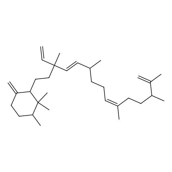 2D Structure of 2-[(4E,9E)-3-ethenyl-3,6,10,13,14-pentamethylpentadeca-4,9,14-trienyl]-1,1,6-trimethyl-3-methylidenecyclohexane