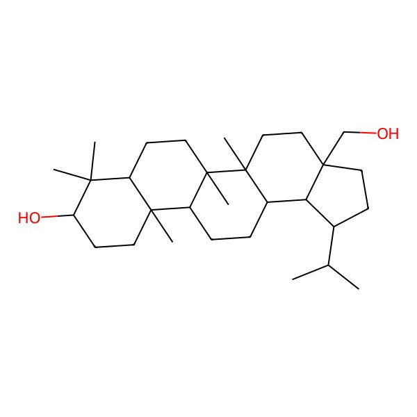 2D Structure of 3a-(Hydroxymethyl)-5a,5b,8,8,11a-pentamethyl-1-propan-2-yl-1,2,3,4,5,6,7,7a,9,10,11,11b,12,13,13a,13b-hexadecahydrocyclopenta[a]chrysen-9-ol