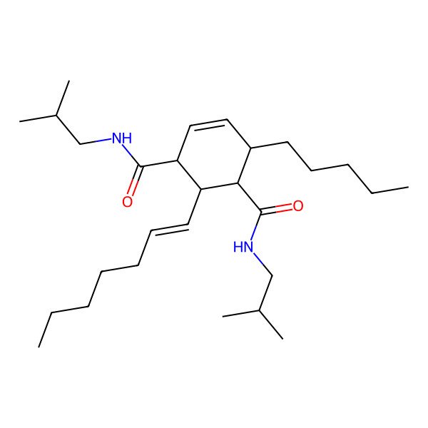 2D Structure of (1R,2R,3S,6R)-2-[(E)-hept-1-enyl]-1-N,3-N-bis(2-methylpropyl)-6-pentylcyclohex-4-ene-1,3-dicarboxamide