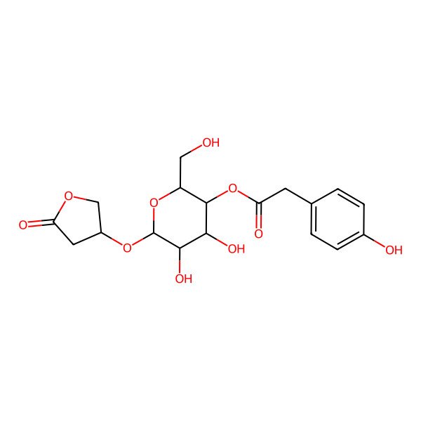 2D Structure of [(2R,3S,4R,5R,6R)-4,5-dihydroxy-2-(hydroxymethyl)-6-[(3R)-5-oxooxolan-3-yl]oxyoxan-3-yl] 2-(4-hydroxyphenyl)acetate