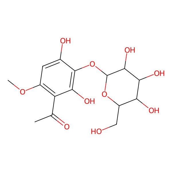 2D Structure of 1-[2,4-dihydroxy-6-methoxy-3-[(2R,3S,4R,5R,6S)-3,4,5-trihydroxy-6-(hydroxymethyl)oxan-2-yl]oxyphenyl]ethanone