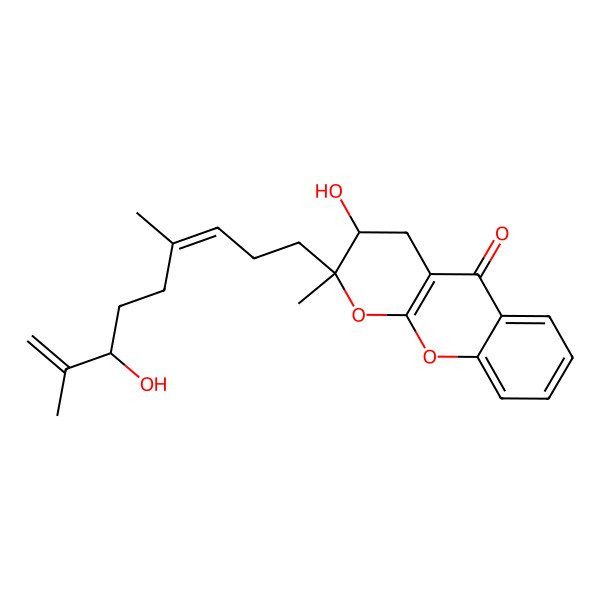 2D Structure of (2S,3S)-3-hydroxy-2-[(3E,7R)-7-hydroxy-4,8-dimethylnona-3,8-dienyl]-2-methyl-3,4-dihydropyrano[2,3-b]chromen-5-one