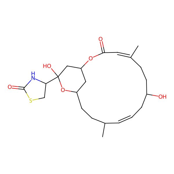 2D Structure of 4-(8,17-Dihydroxy-5,12-dimethyl-3-oxo-2,16-dioxabicyclo[13.3.1]nonadeca-4,10-dien-17-yl)-1,3-thiazolidin-2-one