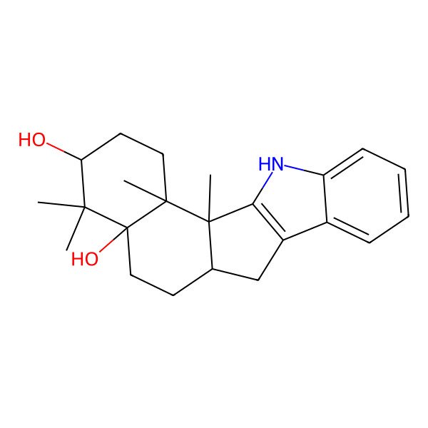 2D Structure of 1,16,16,20-Tetramethyl-3-azapentacyclo[10.8.0.02,10.04,9.015,20]icosa-2(10),4,6,8-tetraene-15,17-diol