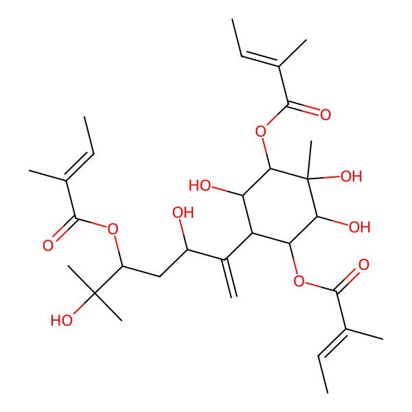 2D Structure of [(1R,2R,3R,4R,5R,6R)-6-[(3R,5R)-3,6-dihydroxy-6-methyl-5-[(Z)-2-methylbut-2-enoyl]oxyhept-1-en-2-yl]-2,3,5-trihydroxy-3-methyl-4-[(Z)-2-methylbut-2-enoyl]oxycyclohexyl] (Z)-2-methylbut-2-enoate