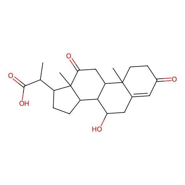 2D Structure of (2S)-2-[(7R,8R,9S,10R,13S,14S,17R)-7-hydroxy-10,13-dimethyl-3,12-dioxo-2,6,7,8,9,11,14,15,16,17-decahydro-1H-cyclopenta[a]phenanthren-17-yl]propanoic acid
