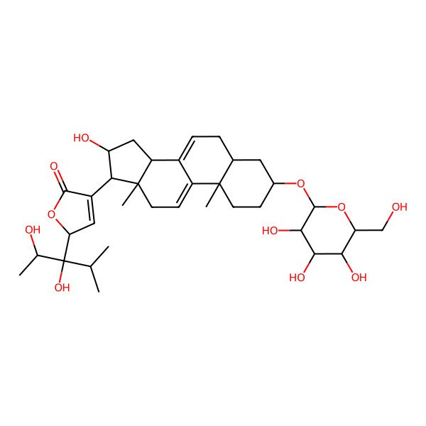 2D Structure of 2-(2,3-dihydroxy-4-methylpentan-3-yl)-4-[16-hydroxy-10,13-dimethyl-3-[3,4,5-trihydroxy-6-(hydroxymethyl)oxan-2-yl]oxy-2,3,4,5,6,12,14,15,16,17-decahydro-1H-cyclopenta[a]phenanthren-17-yl]-2H-furan-5-one