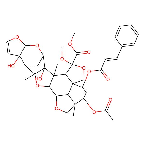 2D Structure of methyl (1S,4S,5R,6S,7R,8S,10R,14R,15S,16R,18S,19R,22R,23R,25S,26S)-23-acetyloxy-7,14-dihydroxy-4-methoxy-6,16,22-trimethyl-25-[(E)-3-phenylprop-2-enoyl]oxy-3,9,11,17,20-pentaoxaoctacyclo[17.6.1.18,15.01,5.06,18.07,16.010,14.022,26]heptacos-12-ene-4-carboxylate