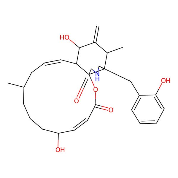2D Structure of 6,15-Dihydroxy-19-[(2-hydroxyphenyl)methyl]-10,17-dimethyl-16-methylidene-2-oxa-20-azatricyclo[12.7.0.01,18]henicosa-4,12-diene-3,21-dione