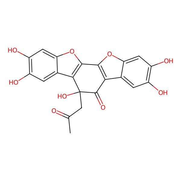 2D Structure of 6,7,12,16,17-Pentahydroxy-12-(2-oxopropyl)-3,20-dioxapentacyclo[11.7.0.02,10.04,9.014,19]icosa-1(13),2(10),4,6,8,14,16,18-octaen-11-one