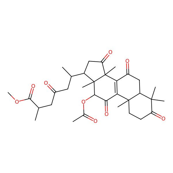 2D Structure of methyl (2R,6R)-6-[(5R,10S,12S,13R,14R,17R)-12-acetyloxy-4,4,10,13,14-pentamethyl-3,7,11,15-tetraoxo-2,5,6,12,16,17-hexahydro-1H-cyclopenta[a]phenanthren-17-yl]-2-methyl-4-oxoheptanoate