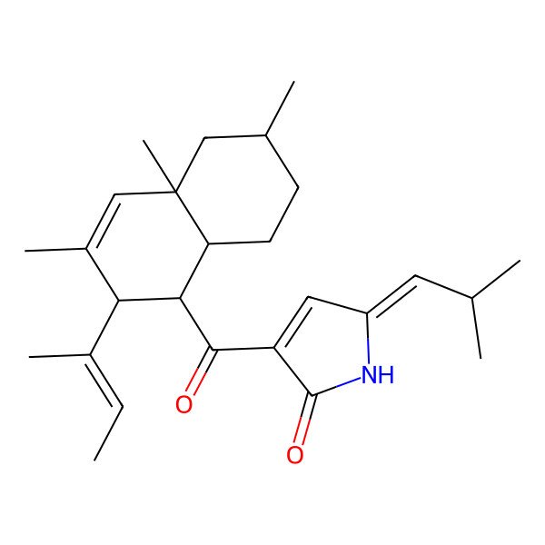 2D Structure of 3-(2-but-2-en-2-yl-3,4a,6-trimethyl-2,5,6,7,8,8a-hexahydro-1H-naphthalene-1-carbonyl)-5-(2-methylpropylidene)pyrrol-2-one