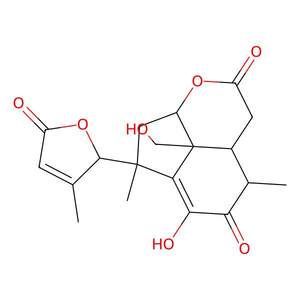 2D Structure of 11-hydroxy-12-(hydroxymethyl)-2,9-dimethyl-2-(3-methyl-5-oxo-2H-furan-2-yl)-5-oxatricyclo[6.3.1.04,12]dodec-1(11)-ene-6,10-dione