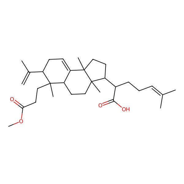 2D Structure of 2-[6-(3-Methoxy-3-oxopropyl)-3a,6,9b-trimethyl-7-prop-1-en-2-yl-1,2,3,4,5,5a,7,8-octahydrocyclopenta[a]naphthalen-3-yl]-6-methylhept-5-enoic acid