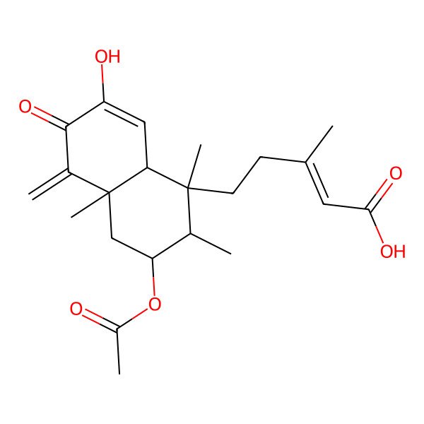 2D Structure of (E)-5-[(1R,2S,3S,4aS,8aR)-3-acetyloxy-7-hydroxy-1,2,4a-trimethyl-5-methylidene-6-oxo-2,3,4,8a-tetrahydronaphthalen-1-yl]-3-methylpent-2-enoic acid