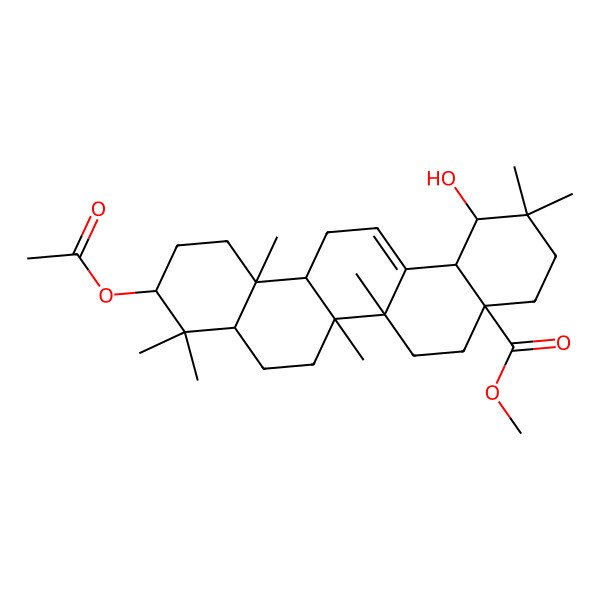 2D Structure of methyl (1R,4aR,6aS,6aS,6bR,8aS,10S,12aR,14bS)-10-acetyloxy-1-hydroxy-2,2,6a,6b,9,9,12a-heptamethyl-1,3,4,5,6,6a,7,8,8a,10,11,12,13,14b-tetradecahydropicene-4a-carboxylate