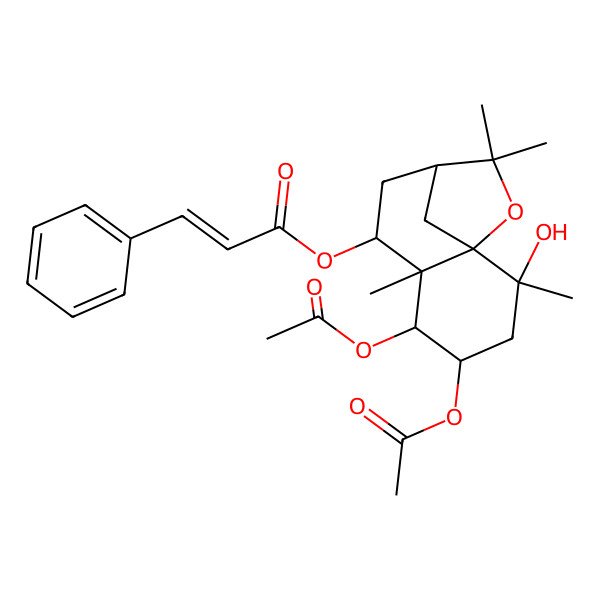 2D Structure of (4,5-Diacetyloxy-2-hydroxy-2,6,10,10-tetramethyl-11-oxatricyclo[7.2.1.01,6]dodecan-7-yl) 3-phenylprop-2-enoate