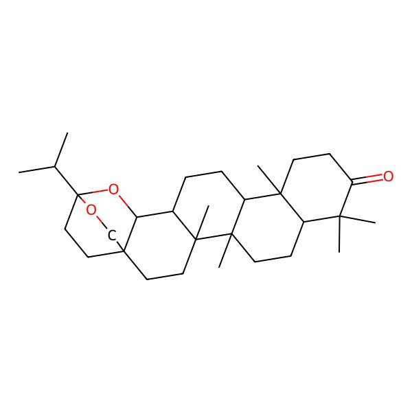 2D Structure of (1S,4R,5R,8R,13R,14R,17S,18R,20S)-4,5,9,9,13-pentamethyl-20-propan-2-yl-19,21-dioxahexacyclo[18.2.2.01,18.04,17.05,14.08,13]tetracosan-10-one