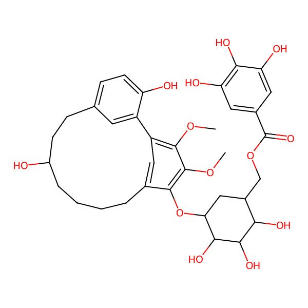 2D Structure of [5-[(11,17-Dihydroxy-3,4-dimethoxy-5-tricyclo[12.3.1.12,6]nonadeca-1(17),2,4,6(19),14(18),15-hexaenyl)oxy]-2,3,4-trihydroxycyclohexyl]methyl 3,4,5-trihydroxybenzoate