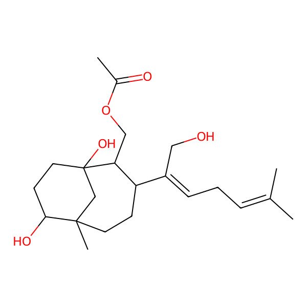 2D Structure of [1,7-Dihydroxy-3-(1-hydroxy-6-methylhepta-2,5-dien-2-yl)-6-methyl-2-bicyclo[4.3.1]decanyl]methyl acetate