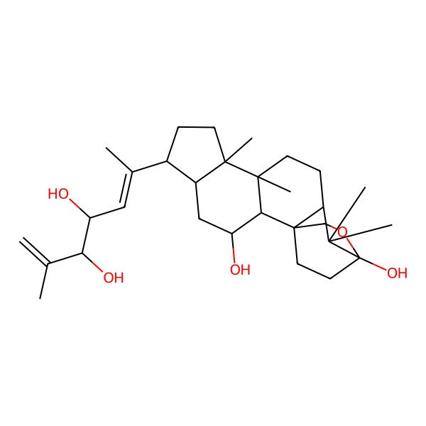 2D Structure of 6-(4,5-Dihydroxy-6-methylhepta-2,6-dien-2-yl)-9,10,14,14-tetramethyl-16-oxapentacyclo[13.2.2.01,13.02,10.05,9]nonadecane-3,15-diol