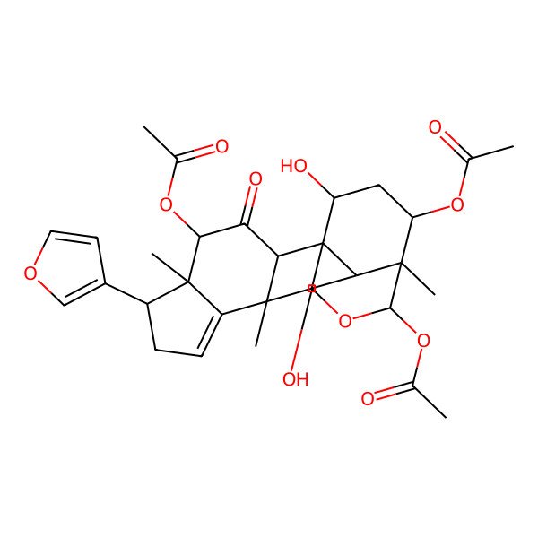 2D Structure of [(1S,2S,4R,5S,6S,10R,11R,14S,15S,18S,20R)-4,15-diacetyloxy-6-(furan-3-yl)-11,18-dihydroxy-5,10,14-trimethyl-3-oxo-16-oxapentacyclo[12.3.3.01,13.02,10.05,9]icos-8-en-20-yl] acetate