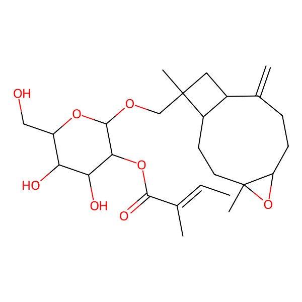 2D Structure of [(2R,3R,4S,5S,6R)-2-[[(1R,4R,6R,10R,12R)-4,12-dimethyl-9-methylidene-5-oxatricyclo[8.2.0.04,6]dodecan-12-yl]methoxy]-4,5-dihydroxy-6-(hydroxymethyl)oxan-3-yl] (Z)-2-methylbut-2-enoate