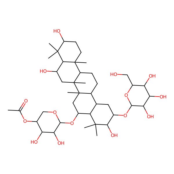2D Structure of [(3R,4S,5S)-6-[[(2R,3R,4aR,5R,6aR,6aR,6bR,8S,10S,12aR,14aR)-3,8,10-trihydroxy-4,4,6a,6b,9,9,12a-heptamethyl-2-[(3R,4S,5S,6R)-3,4,5-trihydroxy-6-(hydroxymethyl)oxan-2-yl]oxy-2,3,4a,5,6,6a,7,8,8a,10,11,12,13,14,14a,14b-hexadecahydro-1H-picen-5-yl]oxy]-4,5-dihydroxyoxan-3-yl] acetate