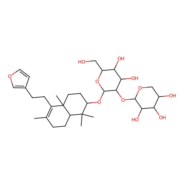 2D Structure of (2R,3S,4S,5S)-2-[(2R,3R,4S,5S,6R)-2-[[(2S,4aS,8aS)-5-[2-(furan-3-yl)ethyl]-1,1,4a,6-tetramethyl-2,3,4,7,8,8a-hexahydronaphthalen-2-yl]oxy]-4,5-dihydroxy-6-(hydroxymethyl)oxan-3-yl]oxyoxane-3,4,5-triol