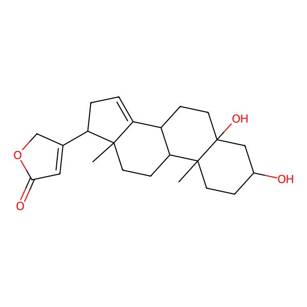 2D Structure of 3-(3,5-dihydroxy-10,13-dimethyl-1,2,3,4,6,7,8,9,11,12,16,17-dodecahydrocyclopenta[a]phenanthren-17-yl)-2H-furan-5-one