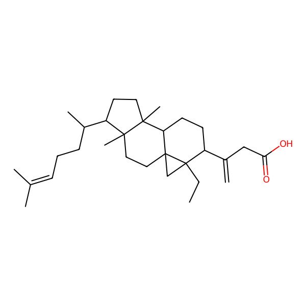 2D Structure of 3-[(1S,4R,5R,8S,9S,12S,13R)-13-ethyl-4,8-dimethyl-5-[(2R)-6-methylhept-5-en-2-yl]-12-tetracyclo[7.5.0.01,13.04,8]tetradecanyl]but-3-enoic acid