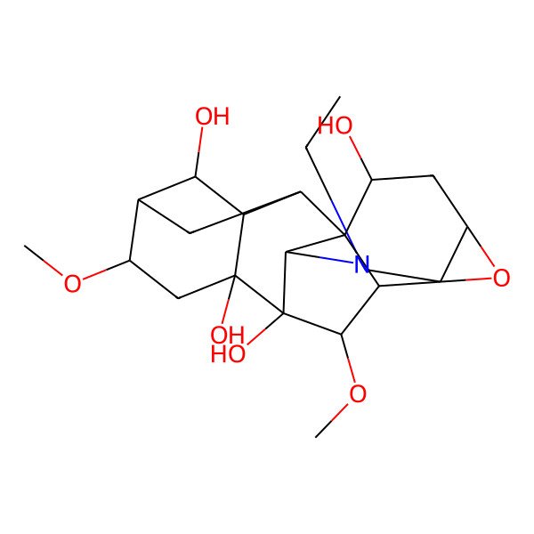 2D Structure of (1S,2S,4S,6S,9S,10S,11R,13S,15S,16R,17R,18R,19S)-8-ethyl-13,19-dimethoxy-5-oxa-8-azaheptacyclo[8.7.2.114,17.01,9.04,6.06,18.011,16]icosane-2,10,11,15-tetrol