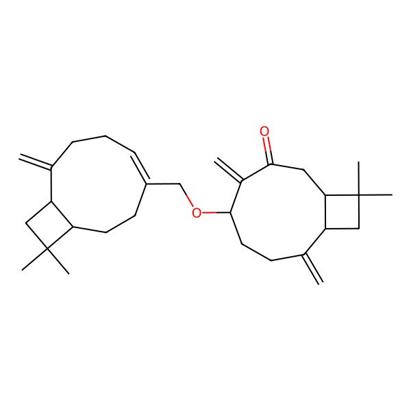 2D Structure of (1R,5R,9S)-5-[[(1R,4E,9S)-11,11-dimethyl-8-methylidene-4-bicyclo[7.2.0]undec-4-enyl]methoxy]-11,11-dimethyl-4,8-dimethylidenebicyclo[7.2.0]undecan-3-one