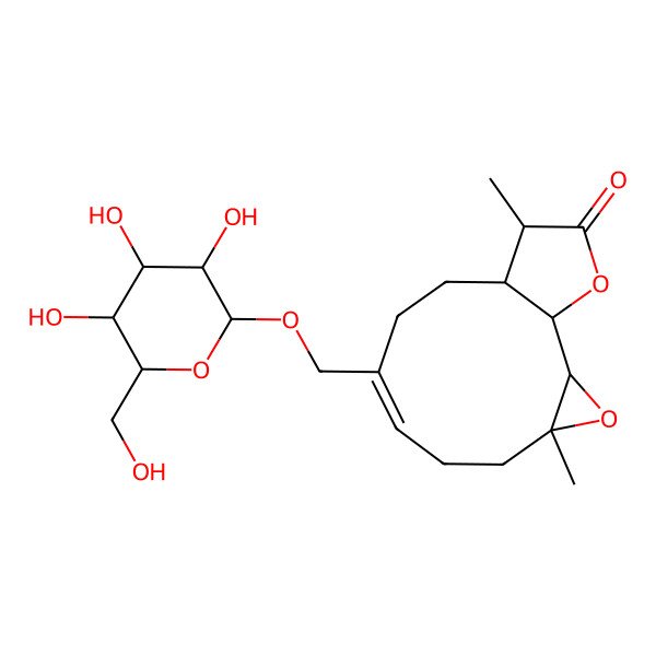 2D Structure of 4,12-Dimethyl-8-[[3,4,5-trihydroxy-6-(hydroxymethyl)oxan-2-yl]oxymethyl]-3,14-dioxatricyclo[9.3.0.02,4]tetradec-7-en-13-one