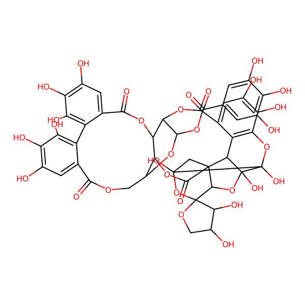 2D Structure of [(1R,3'R,4R,5S,23R,25S,26R,39S,41R)-3',4',10,11,12,15,16,17,31,32,35,36,41-tridecahydroxy-2,7,20,28-tetraoxospiro[3,6,21,24,27,34,37,40-octaoxadecacyclo[27.13.2.01,38.04,23.05,26.08,13.014,19.033,44.035,41.036,43]tetratetraconta-8,10,12,14,16,18,29,31,33(44)-nonaene-39,2'-oxolane]-25-yl] 3,4,5-trihydroxybenzoate