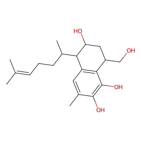 2D Structure of (5S,6R,8R)-8-(hydroxymethyl)-3-methyl-5-[(2S)-6-methylhept-5-en-2-yl]-5,6,7,8-tetrahydronaphthalene-1,2,6-triol