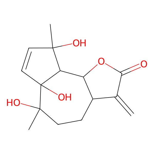 2D Structure of 6,6a,9-trihydroxy-6,9-dimethyl-3-methylidene-4,5,9a,9b-tetrahydro-3aH-azuleno[4,5-b]furan-2-one