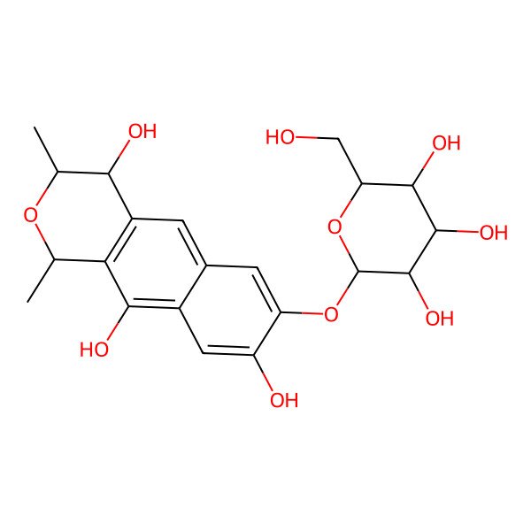 2D Structure of (1R,3R,4S)-1,3-dimethyl-7-[(2S,3R,4S,5S,6R)-3,4,5-trihydroxy-6-(hydroxymethyl)oxan-2-yl]oxy-3,4-dihydro-1H-benzo[g]isochromene-4,8,10-triol