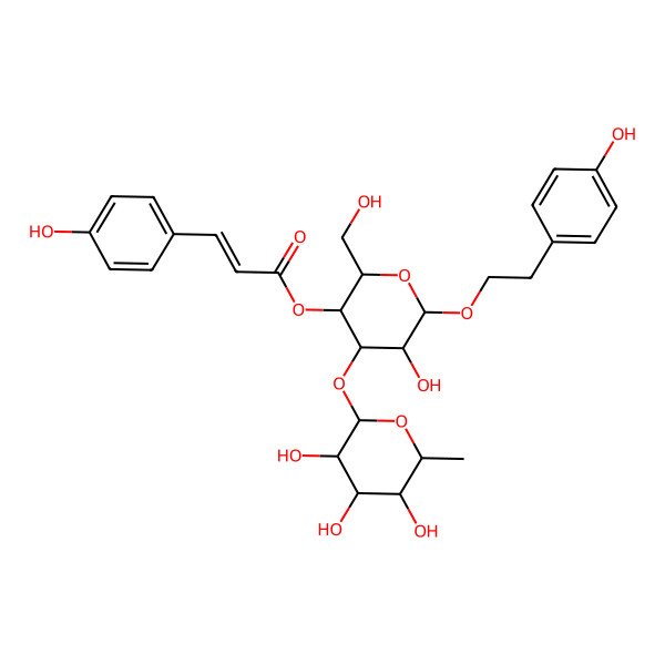 2D Structure of [(2R,3R,4R,5R,6R)-5-hydroxy-2-(hydroxymethyl)-6-[2-(4-hydroxyphenyl)ethoxy]-4-[(2S,3R,4R,5R,6S)-3,4,5-trihydroxy-6-methyloxan-2-yl]oxyoxan-3-yl] (Z)-3-(4-hydroxyphenyl)prop-2-enoate