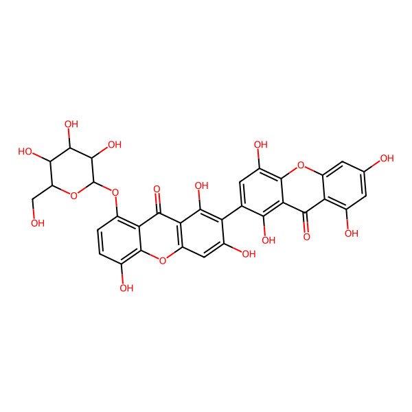 2D Structure of 1,3,5-Trihydroxy-2-(1,4,6,8-tetrahydroxy-9-oxoxanthen-2-yl)-8-[3,4,5-trihydroxy-6-(hydroxymethyl)oxan-2-yl]oxyxanthen-9-one