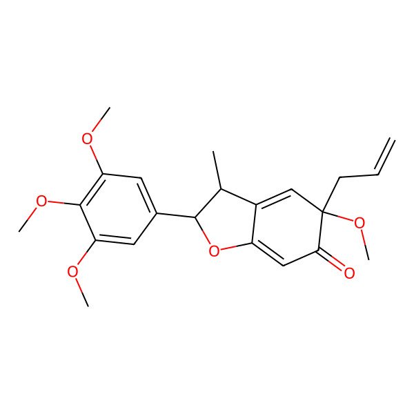 2D Structure of (2S,3S,5R)-5-methoxy-3-methyl-5-prop-2-enyl-2-(3,4,5-trimethoxyphenyl)-2,3-dihydro-1-benzofuran-6-one