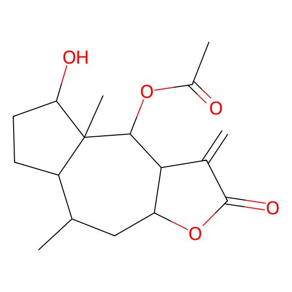 2D Structure of [(3aS,5R,5aS,8S,8aS,9S,9aR)-8-hydroxy-5,8a-dimethyl-1-methylidene-2-oxo-4,5,5a,6,7,8,9,9a-octahydro-3aH-azuleno[6,5-b]furan-9-yl] acetate