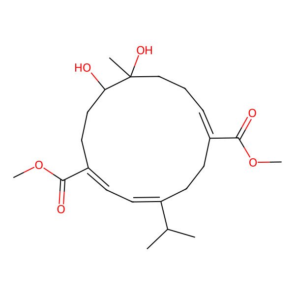 2D Structure of dimethyl (11S,12R)-11,12-dihydroxy-11-methyl-4-propan-2-ylcyclotetradeca-1,3,7-triene-1,7-dicarboxylate