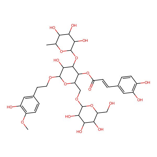 2D Structure of [5-Hydroxy-6-[2-(3-hydroxy-4-methoxyphenyl)ethoxy]-2-[[3,4,5-trihydroxy-6-(hydroxymethyl)oxan-2-yl]oxymethyl]-4-(3,4,5-trihydroxy-6-methyloxan-2-yl)oxyoxan-3-yl] 3-(3,4-dihydroxyphenyl)prop-2-enoate