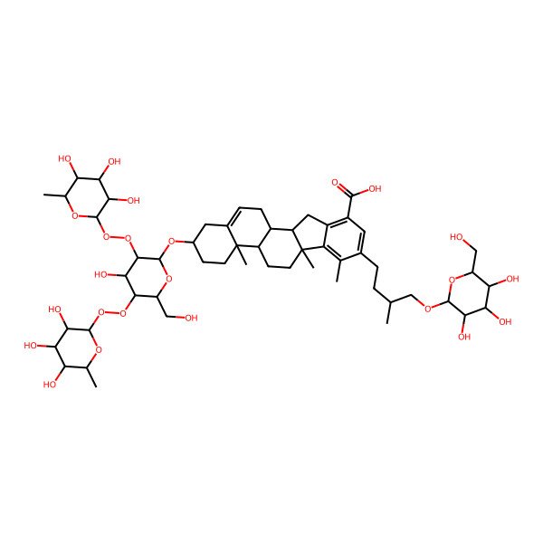 2D Structure of (2S,4aR,4bS,6aS,11aS,11bR)-2-[(2R,3R,4S,5S,6R)-4-hydroxy-6-(hydroxymethyl)-3,5-bis[[(2S,3R,4R,5R,6S)-3,4,5-trihydroxy-6-methyloxan-2-yl]peroxy]oxan-2-yl]oxy-4a,6a,7-trimethyl-8-[3-methyl-4-[(2R,3R,4S,5S,6R)-3,4,5-trihydroxy-6-(hydroxymethyl)oxan-2-yl]oxybutyl]-2,3,4,4b,5,6,11,11a,11b,12-decahydro-1H-indeno[2,1-a]phenanthrene-10-carboxylic acid