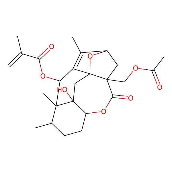 2D Structure of [5-(Acetyloxymethyl)-13-hydroxy-2,11,12-trimethyl-6-oxo-7,17-dioxapentacyclo[10.3.1.13,15.05,15.08,13]heptadec-1-en-16-yl] 2-methylprop-2-enoate
