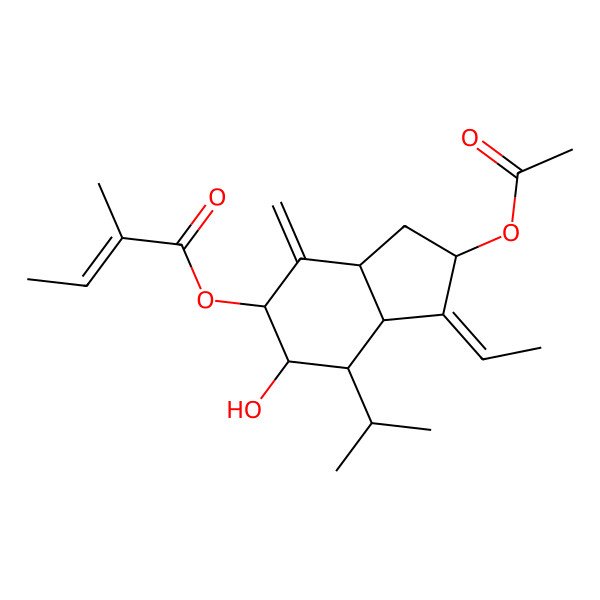 2D Structure of [(1Z,2S,3aR,5S,6S,7S,7aR)-2-acetyloxy-1-ethylidene-6-hydroxy-4-methylidene-7-propan-2-yl-3,3a,5,6,7,7a-hexahydro-2H-inden-5-yl] (Z)-2-methylbut-2-enoate