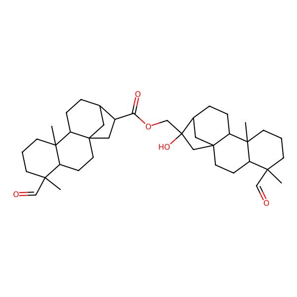 2D Structure of [(1S,4S,5R,9S,10R,13R,14S)-5-formyl-14-hydroxy-5,9-dimethyl-14-tetracyclo[11.2.1.01,10.04,9]hexadecanyl]methyl (1R,4S,5R,9S,10R,13R,14R)-5-formyl-5,9-dimethyltetracyclo[11.2.1.01,10.04,9]hexadecane-14-carboxylate